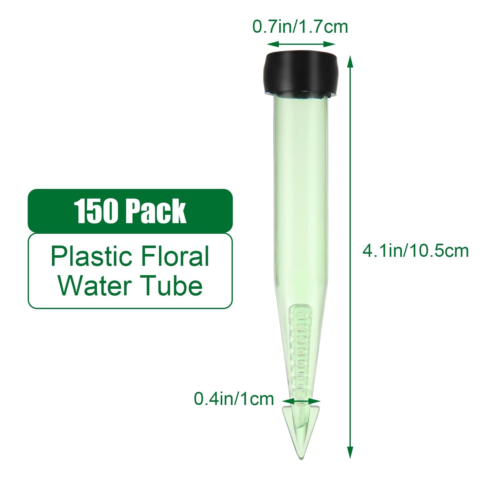 150 Pack 4 Inch Floral Water Tubes with Caps Plastic Green Flower Supply