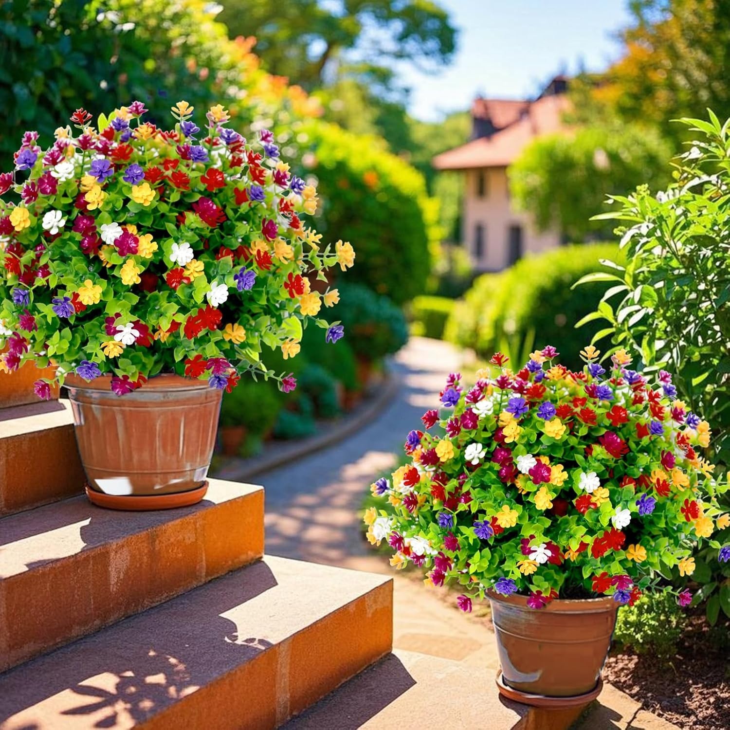 12 Bundles Artificial Flowers for Outdoors Fake Plants UV Resistant Plastic F…
