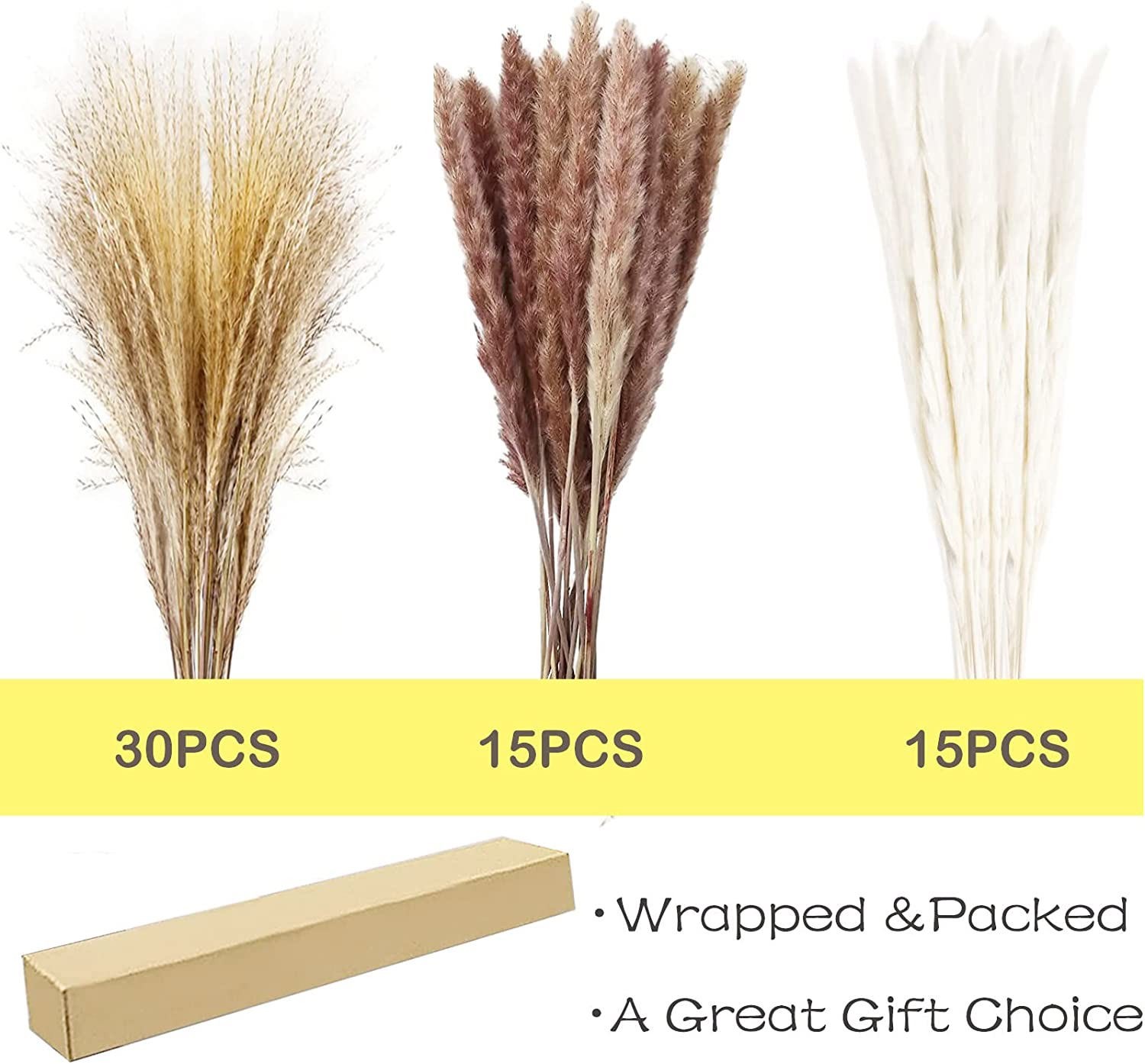 Natural Dried Pampas Grass Reed Flowers Lavender Eucalyptus Bouquet Home Decor