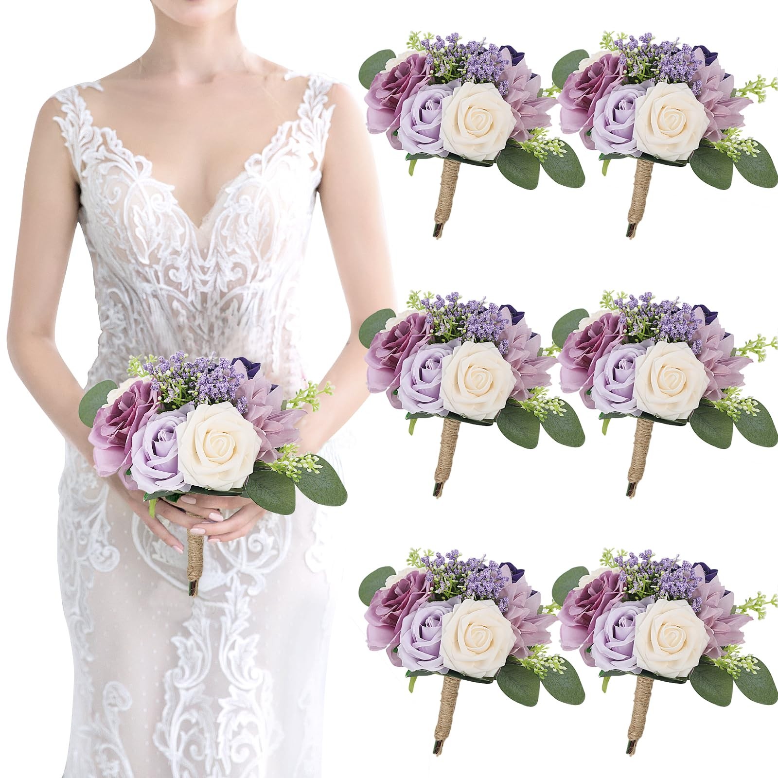 Artificial Bridesmaid Bouquets 6 Pcs – 7 Inch Pre-made Bridesmaids Bouquet Sm