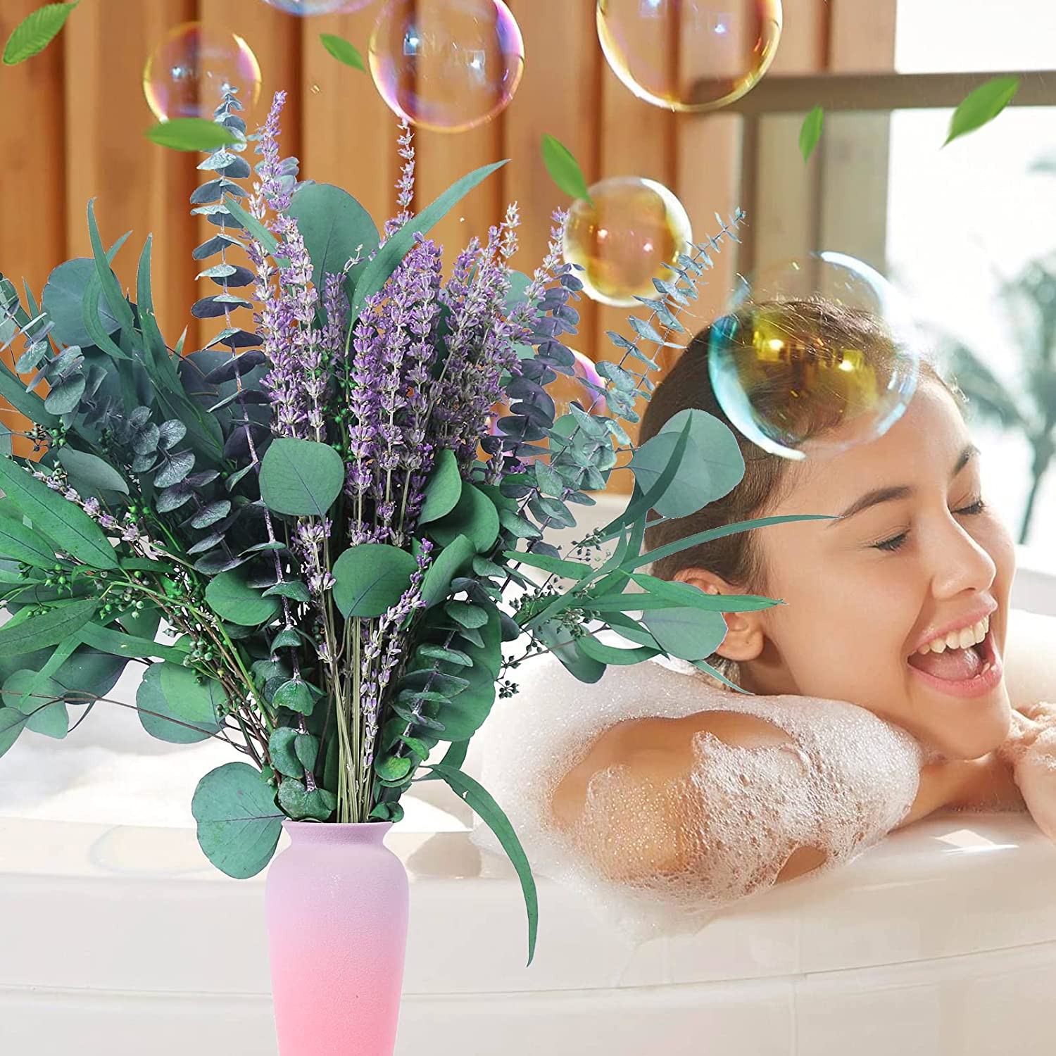52 PCS Mix Dried Eucalyptus & Lavender Flowers Bundles for Shower, 17” Natural