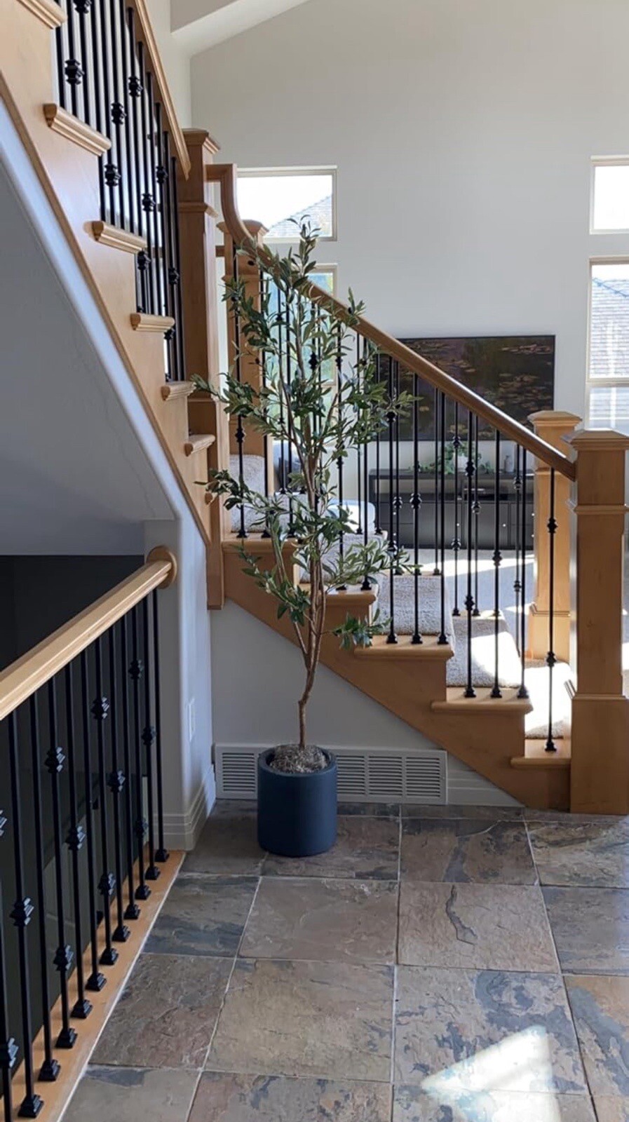 7ft Olive Minimalist Artificial Tree with Natural Trunk Home Decor. Retail $149