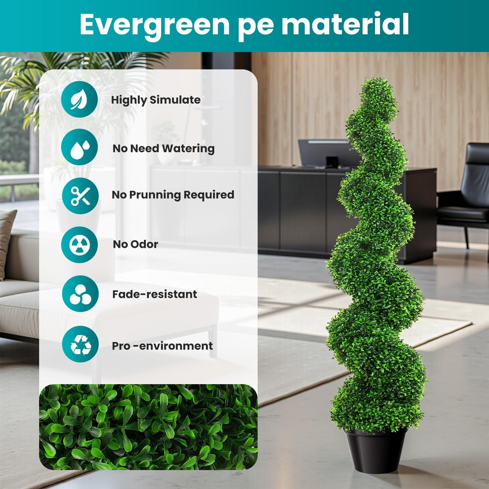 3.2ft Artificial Boxwood Spiral Topiary Trees, Set of 2 Faux Tree for Home Decor