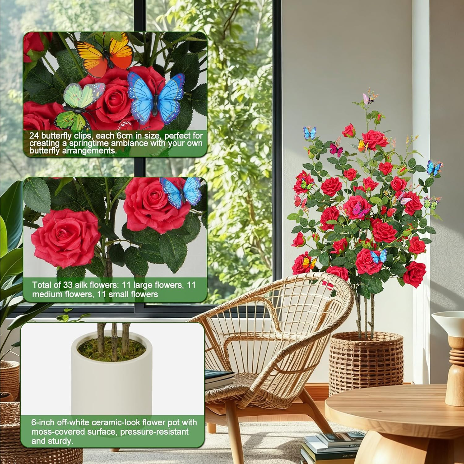 4FT Artificial Camellia Tree 2 Pack with Butterflies for Indoor/Outdoor Decor