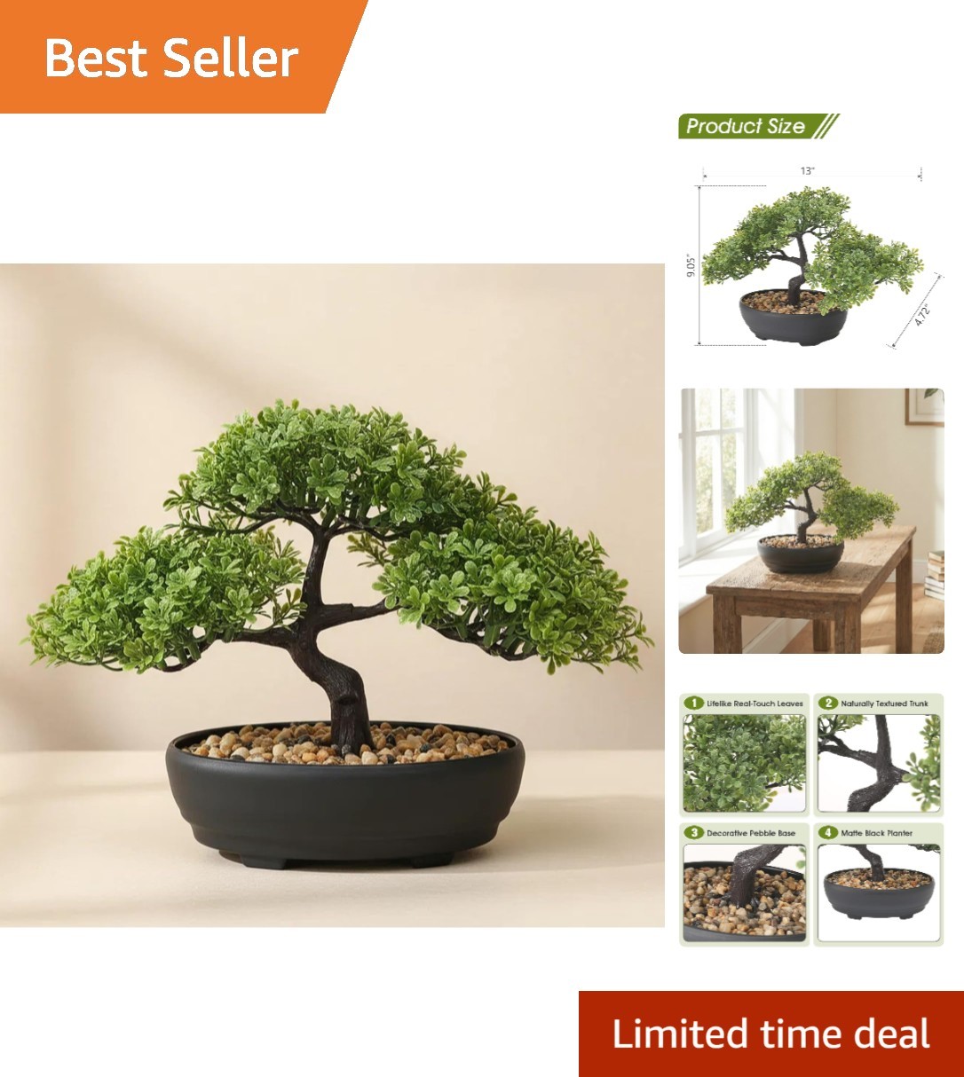 Compact 9.05″ Faux Juniper Bonsai Tree – Maintenance-Free Shelf Accent Piece