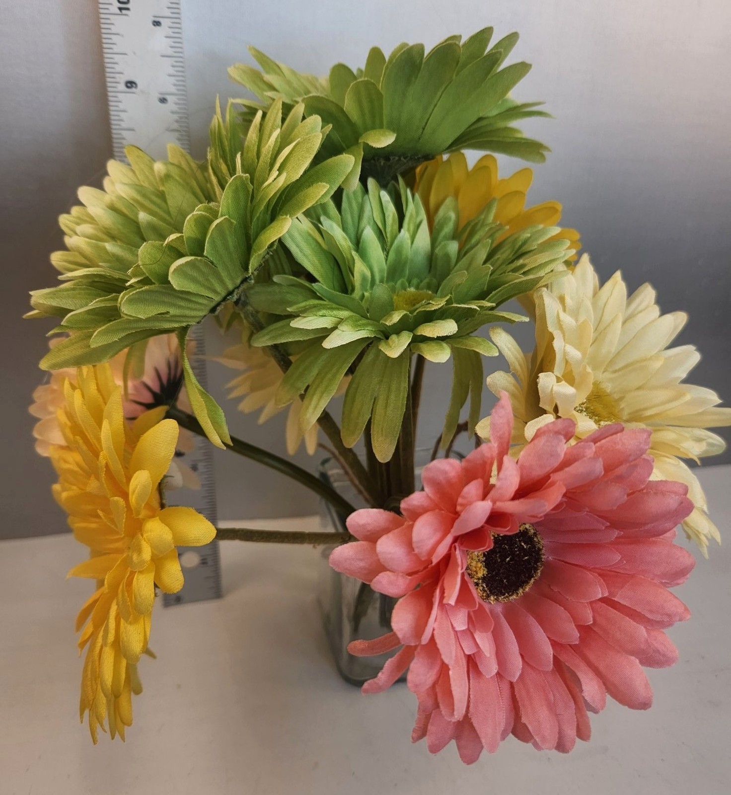 Silk Gerbera Daisy Floral Arrangement – Green Yellow & Pink Multicolor