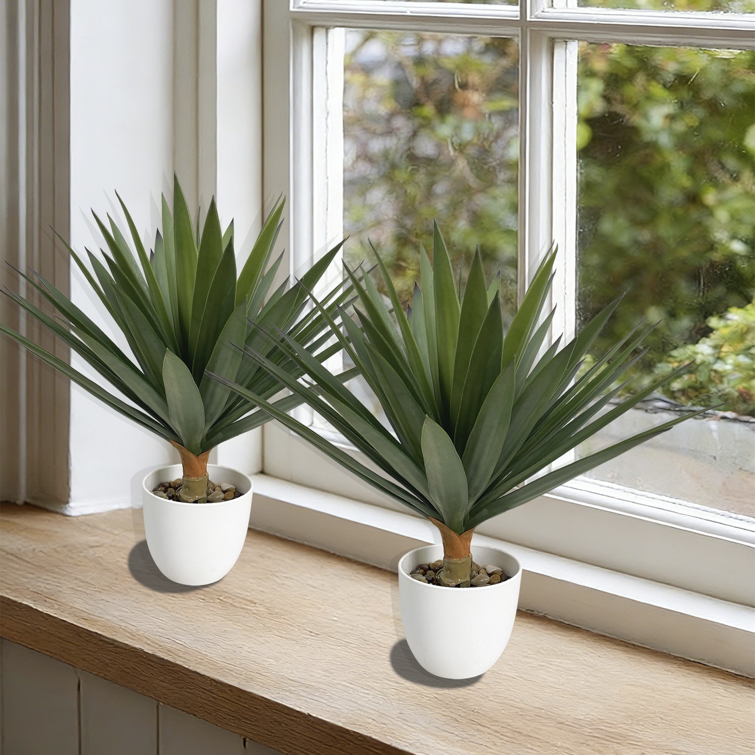 Artificial Agave Plant 42 cm 48 Leaves with 4.5 Inch White Pot and Decorative