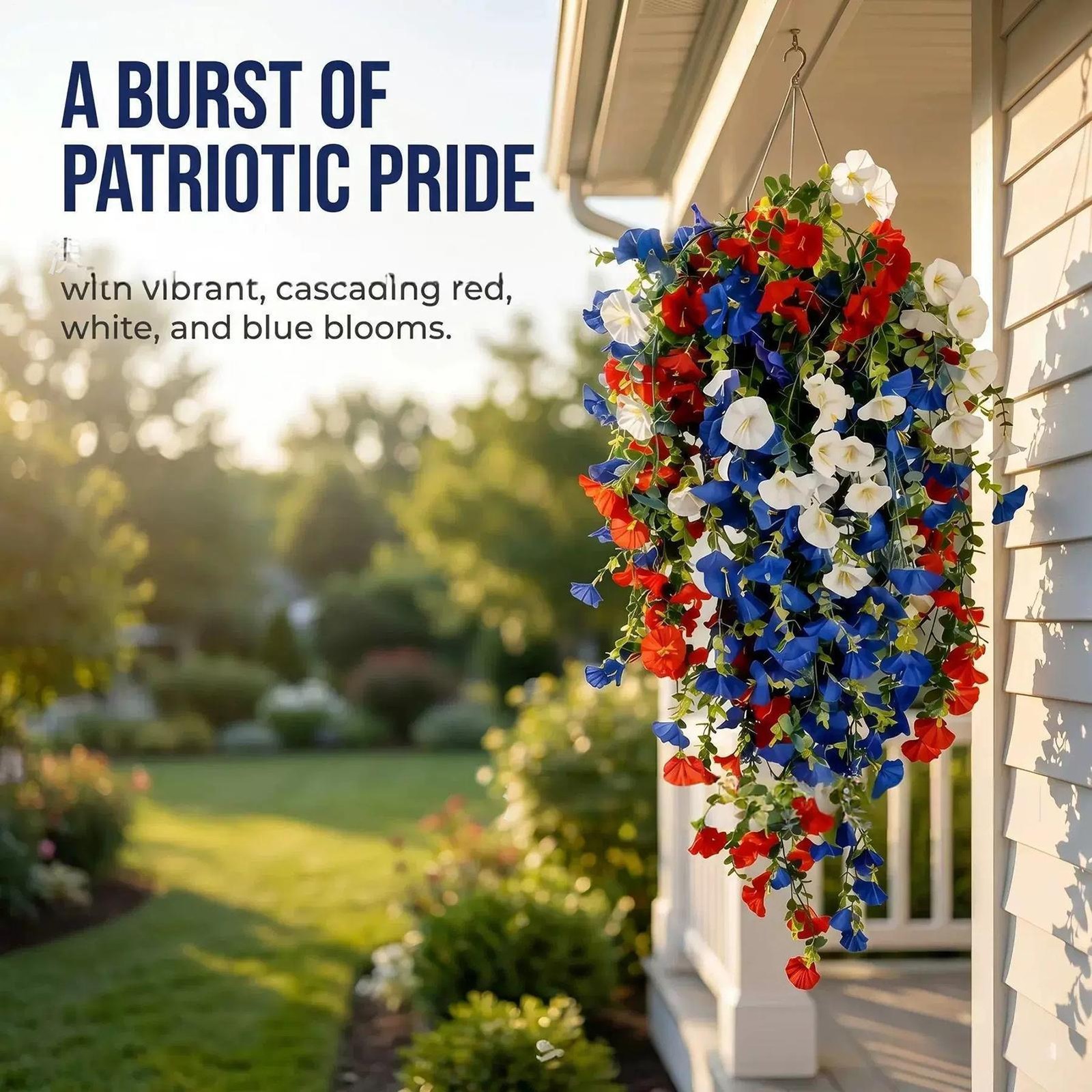 2026 Red White Blue Hanging Flowers Patriotic Faux Basket 4th July Porch Decor