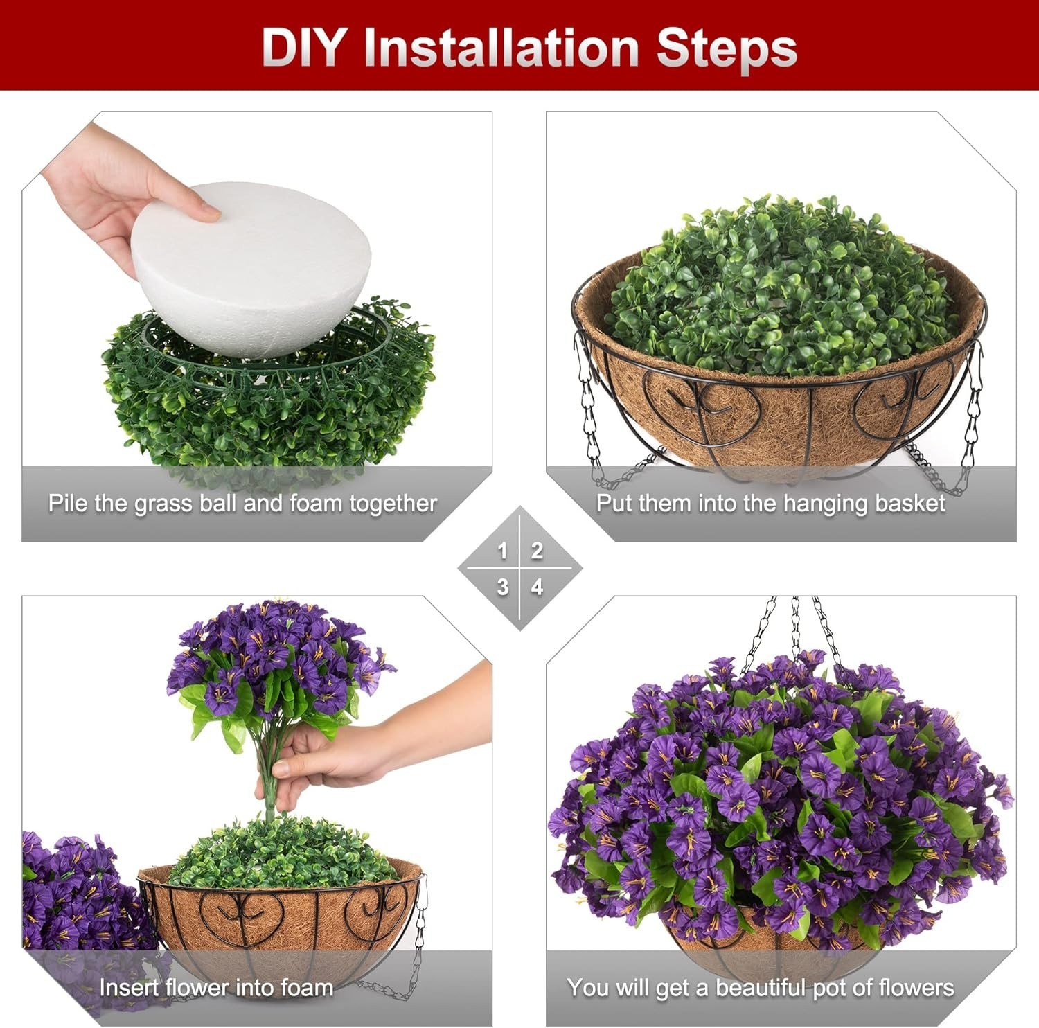 Purple Artificial Hanging Flower Basket – Outdoor Decor