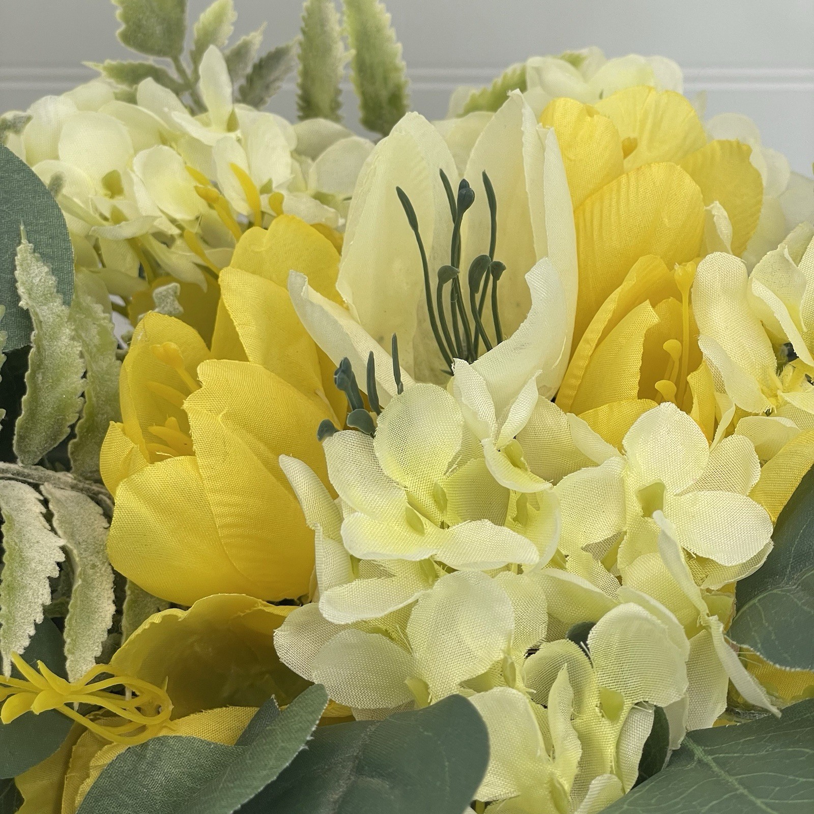 Artificial Floral Basket Arrangement Centerpiece Yellow Flowers in Metal Planter