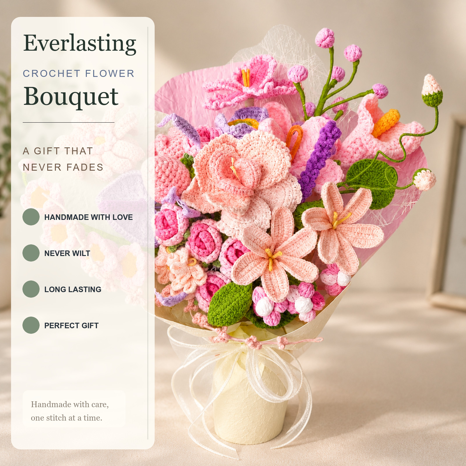 Extra Large Blush Crochet Bouquet Wedding Centerpiece Gift