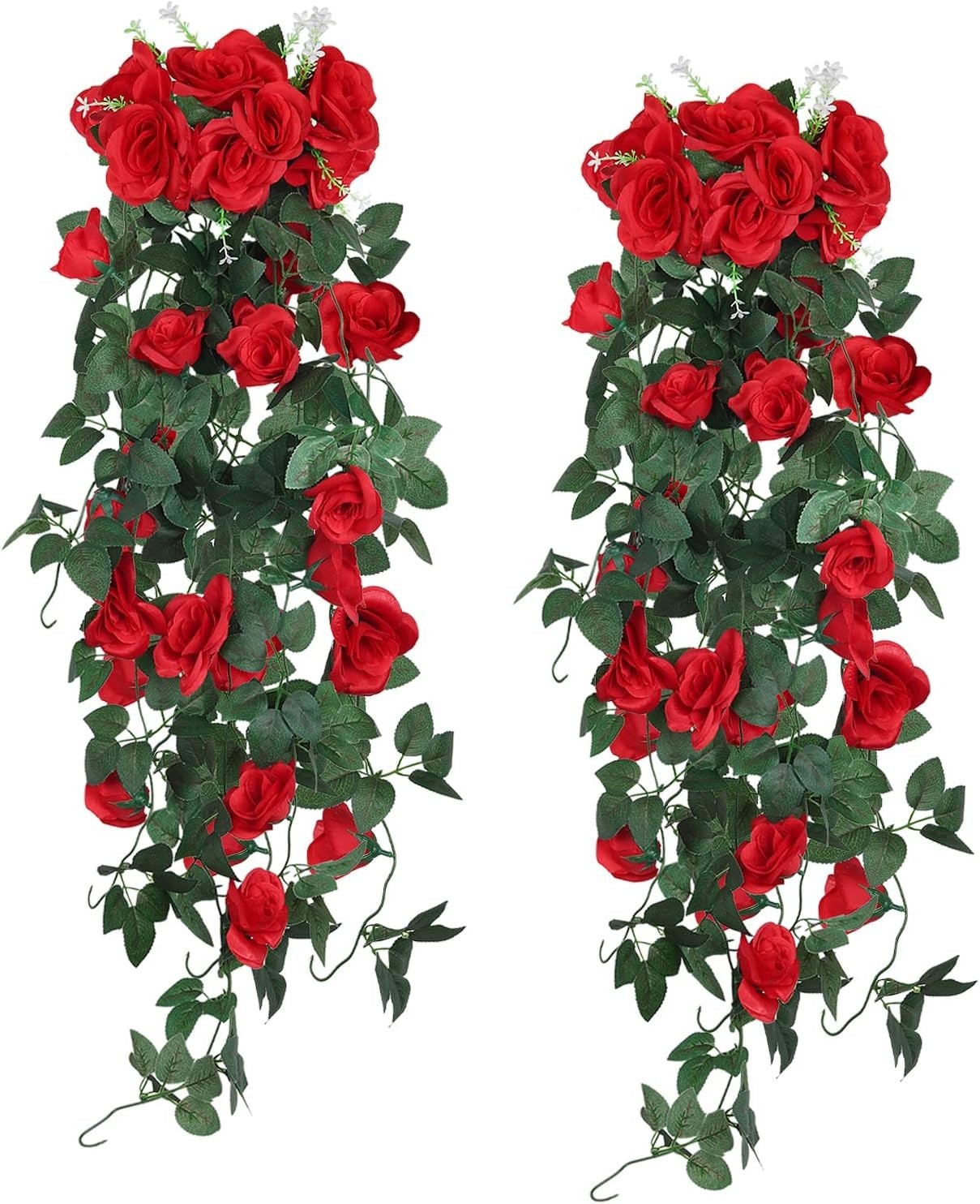 Lifelike Hanging Flower Vines 2PCS 3.3 Feet Red Rose Decoration for Weddings