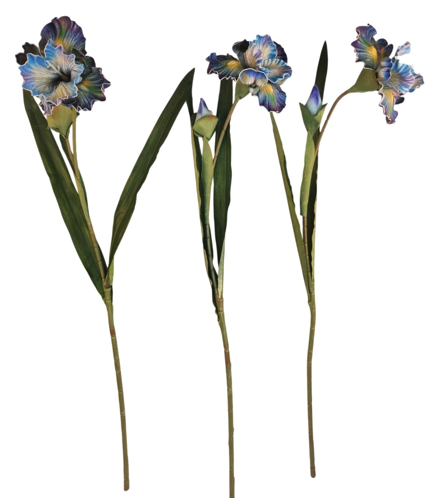 Artificial Iris Flower 33 Inch Tall Blue Faux Iris Stem Hand Painted Look Floral