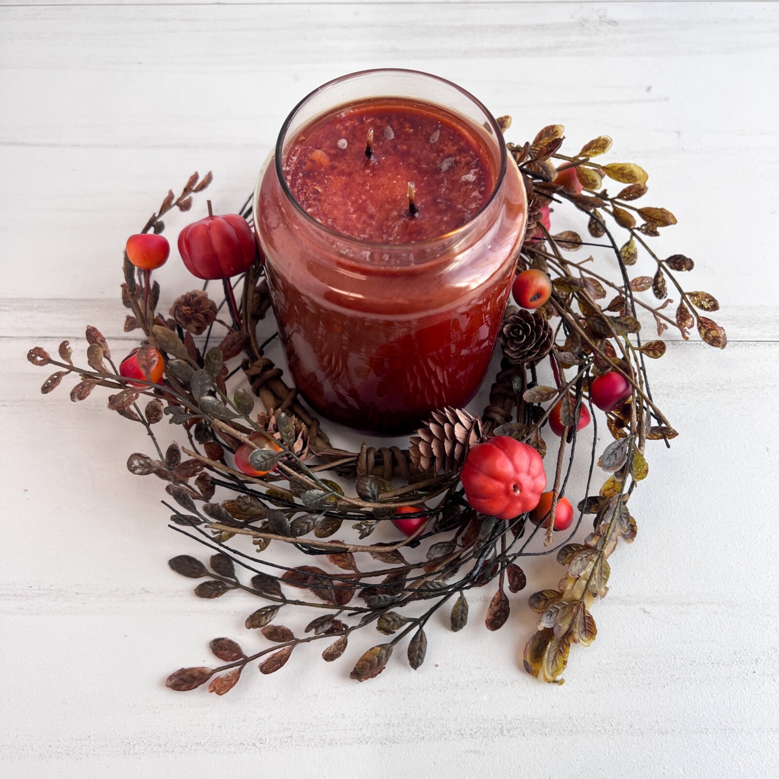 Pumpkin & Berry Candle Ring / Wreath 4.5″ Inner Diameter Autumn Fall Floral