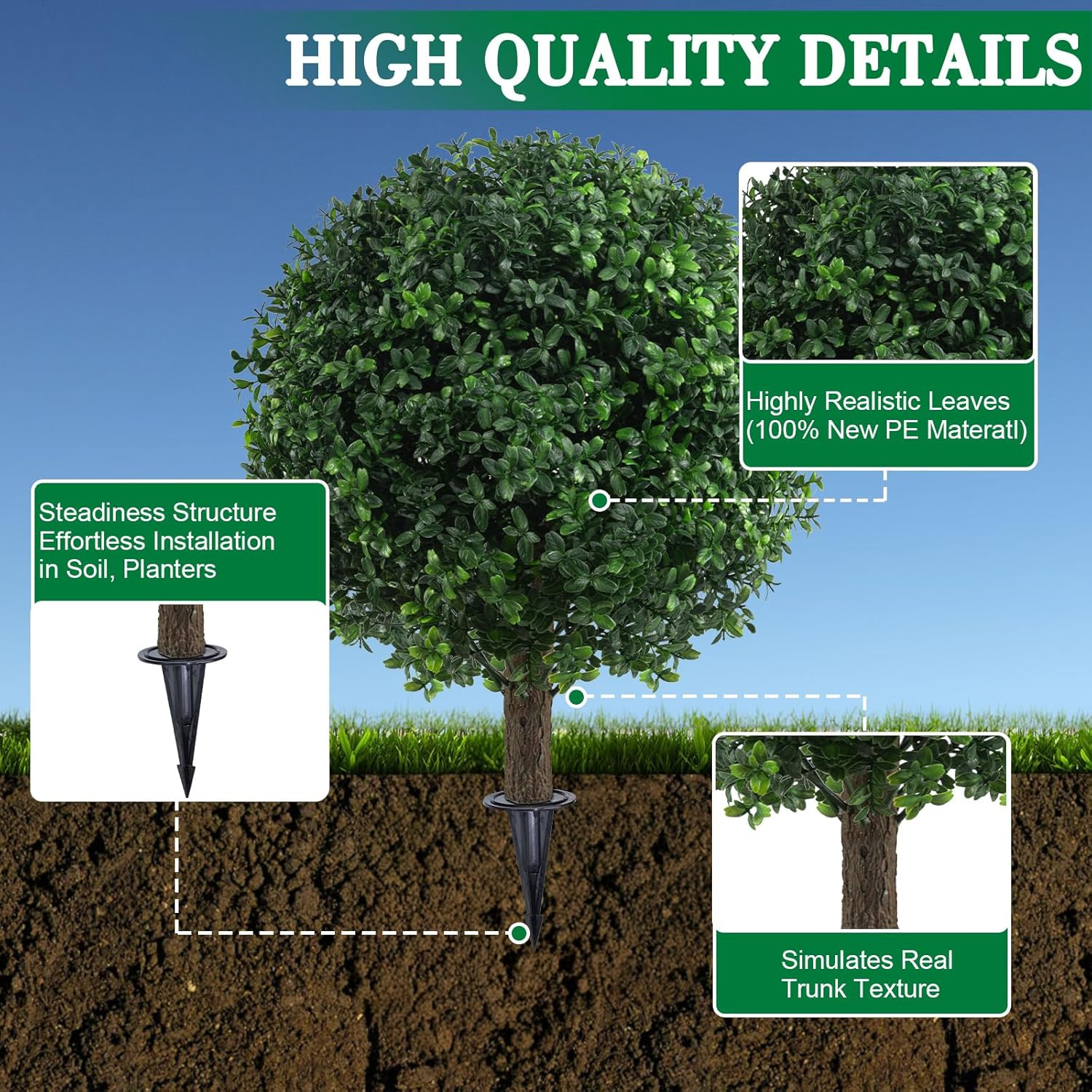 UV Resistant 24″ Artificial Boxwood Topiary Bushes – 2PCS, No Maintenance, Easy