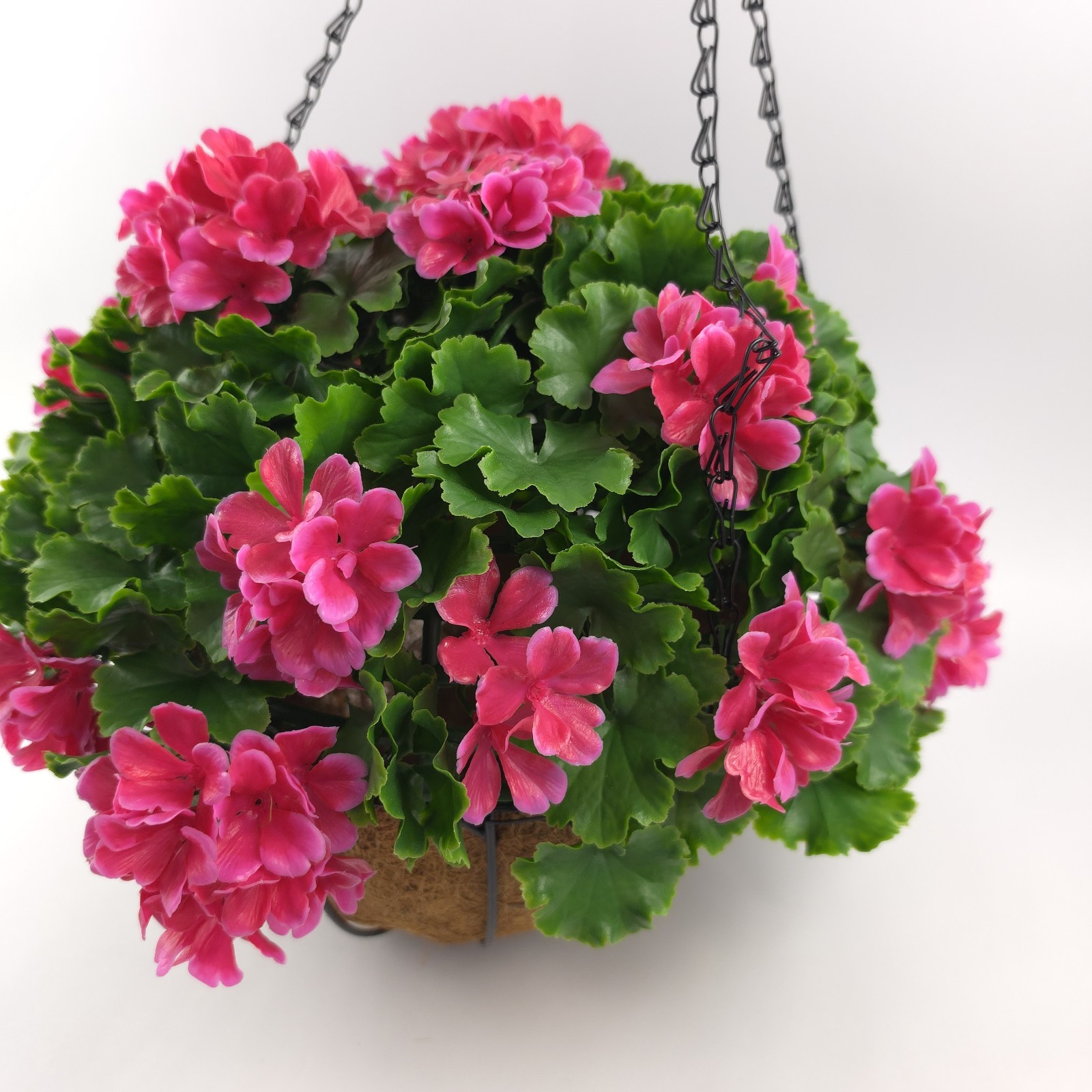 Wicker Park 17″ Faux Pink Geranium Floral Indoor/Outdoor Spring Hanging Basket