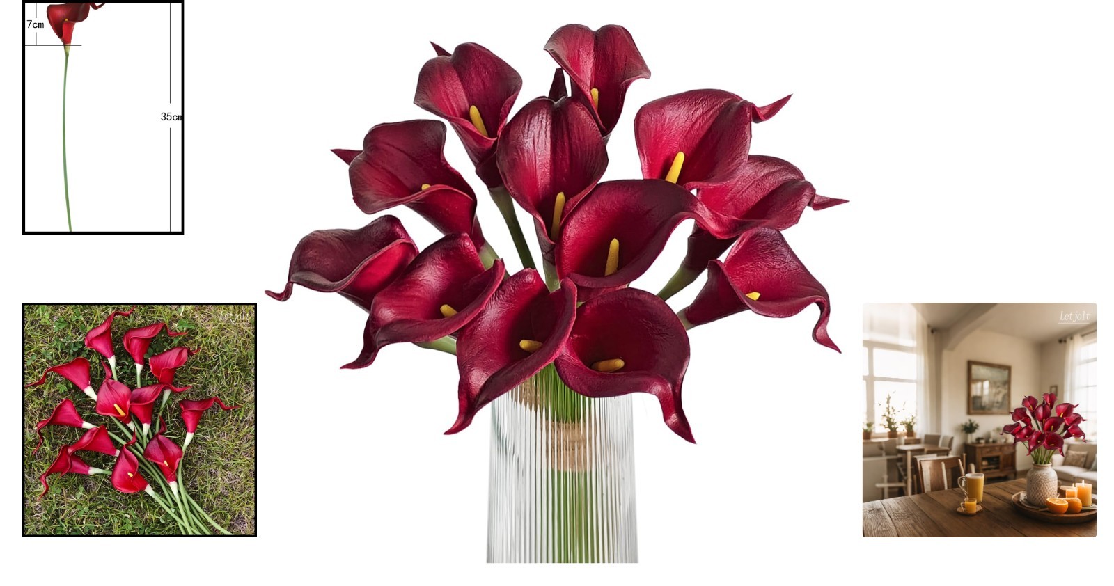 12Pcs Realistic Dark Red Calla Lilies for Home Decor and Wedding Centerpieces