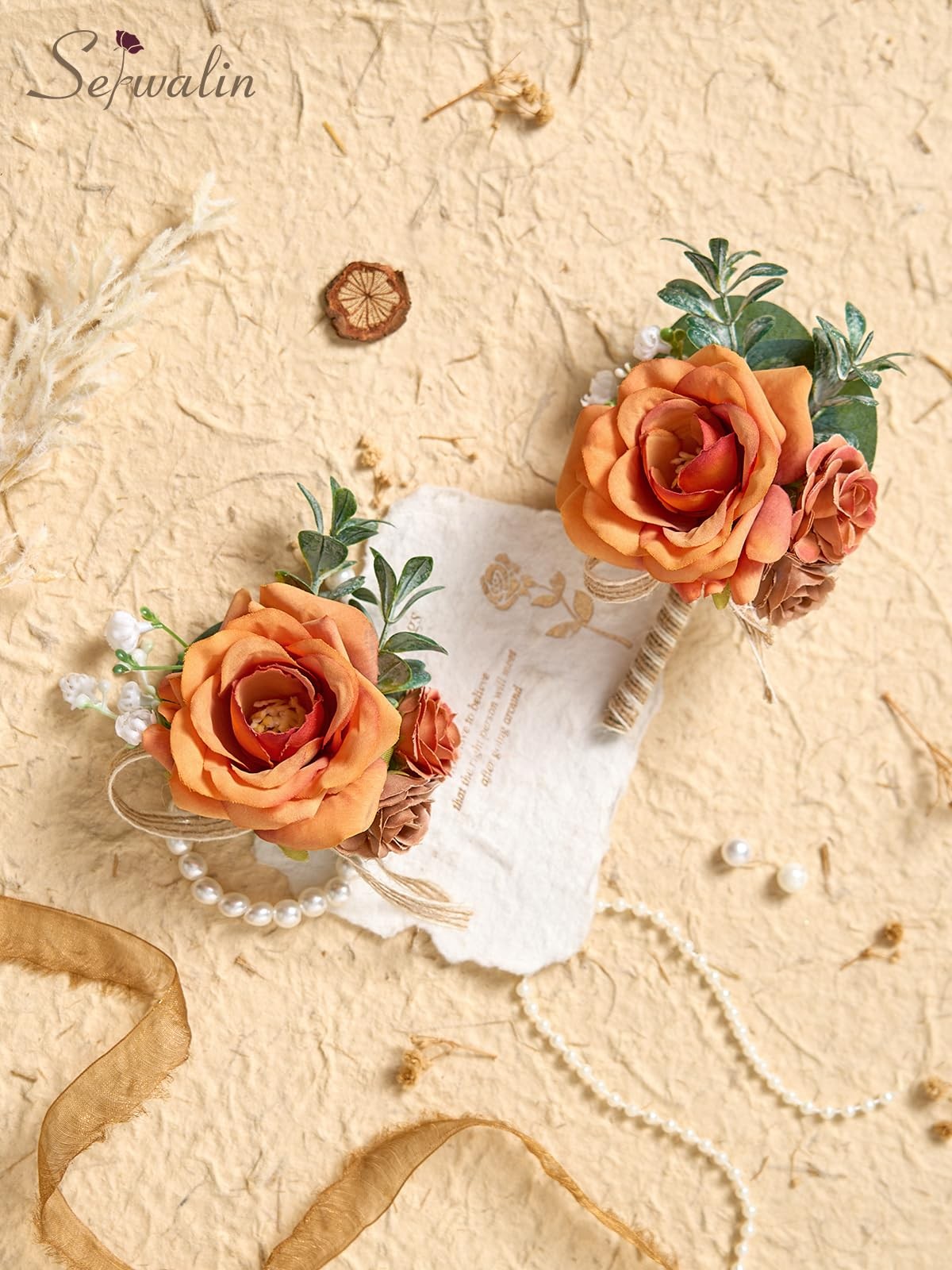 Orange Wrist Corsage And Boutonniere Set Homecoming Wedding Flowers Suit