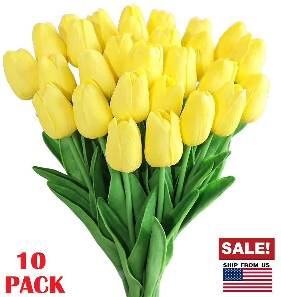 20× Yellow Artificial Tulip Fake Flowers Real Touch For Wedding Home Decor USA
