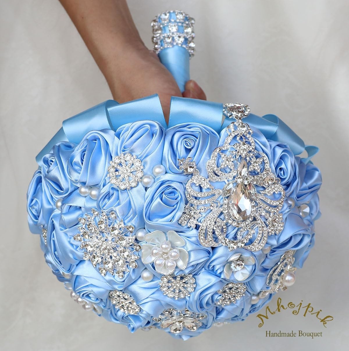 Bridal Wedding Bouquet Round Bling Brooch Bouquet Artificial Rose Flower Bunc…