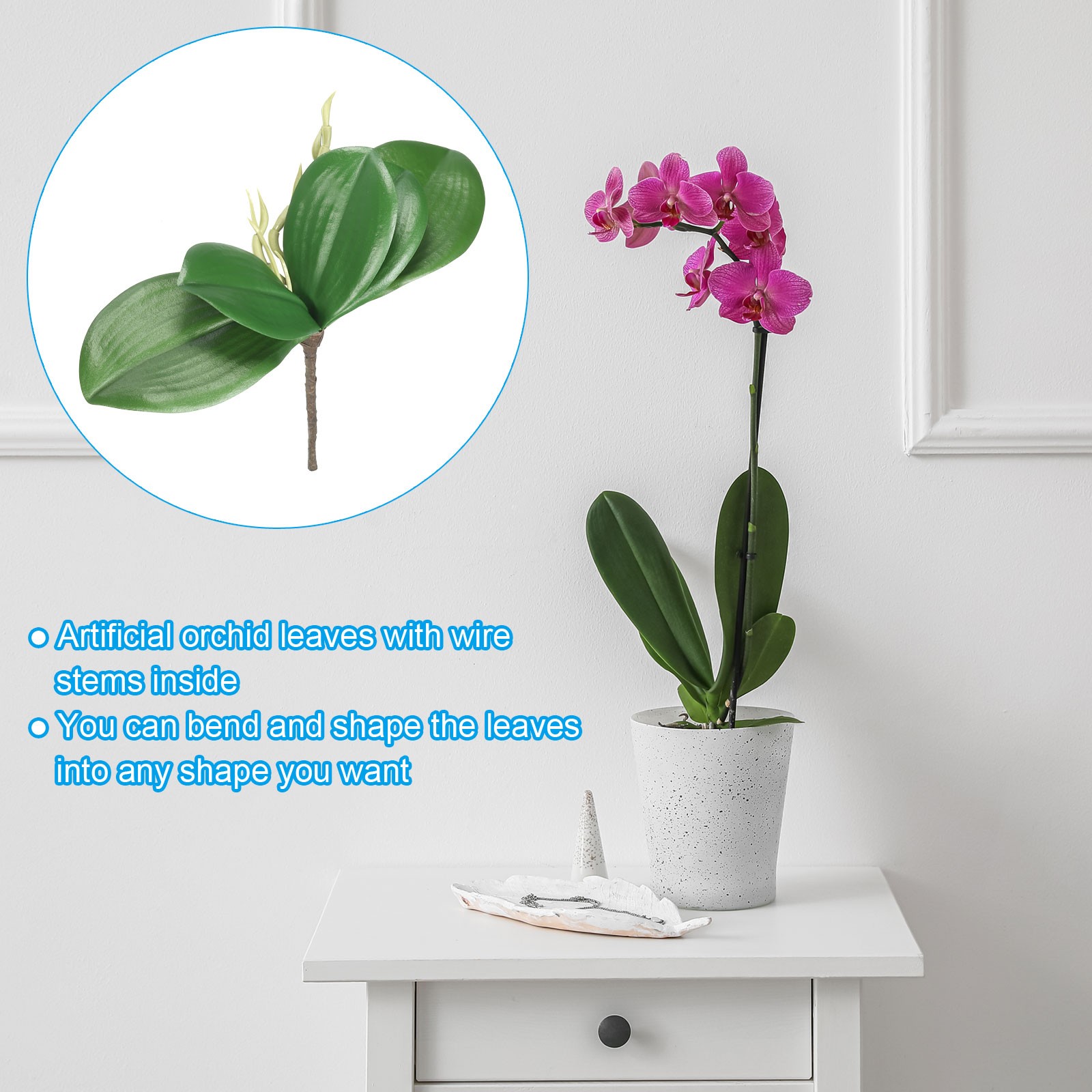 2 Pcs 4.3 Inch Faux Orchid Leaves 5 Petals Artificial Leaf with Stems
