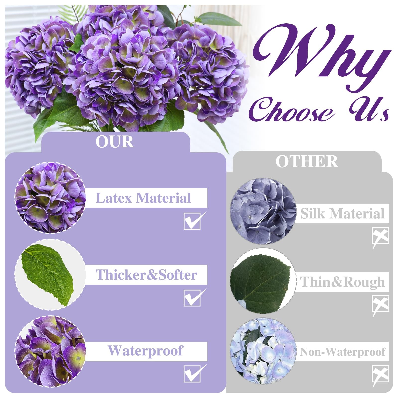 4Pcs Purple Hydrangea Artificial Flowers, 22.5In Latex Faux Real Touch Large …