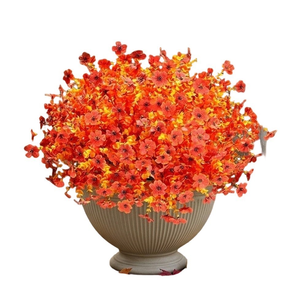 12 Pack Artificial Orange Mums For UV Resistant Autumn Flowers 35cm Plastic