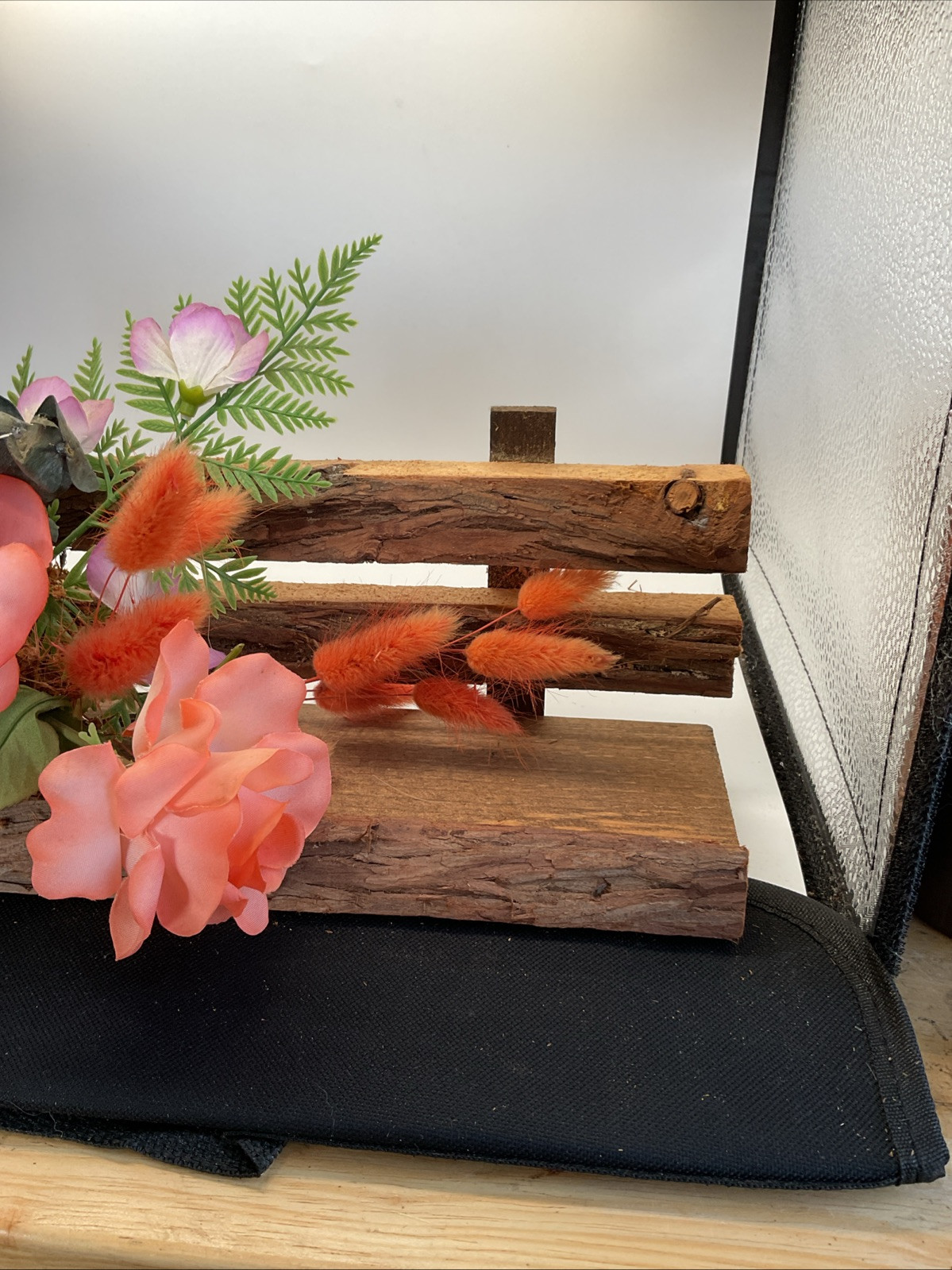 Floral Arrangement – Artificial Flowers Wooden Bench – 12”x 3.5”x 4.75”