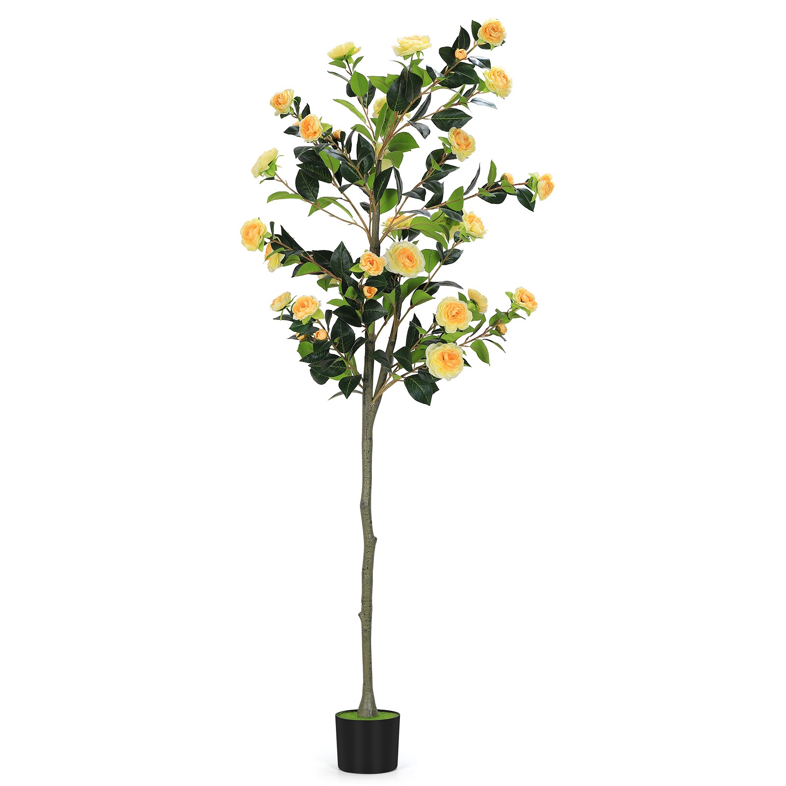 6FT Artificial Camellia Tree, Realistic Yellow Fake Elegant Plant Indoor Plants