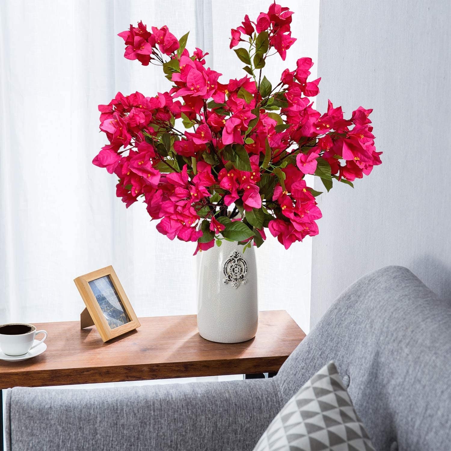 30 Inches Artificial Bougainvillea Silk Flower Branches Full Blossom Long Fak…