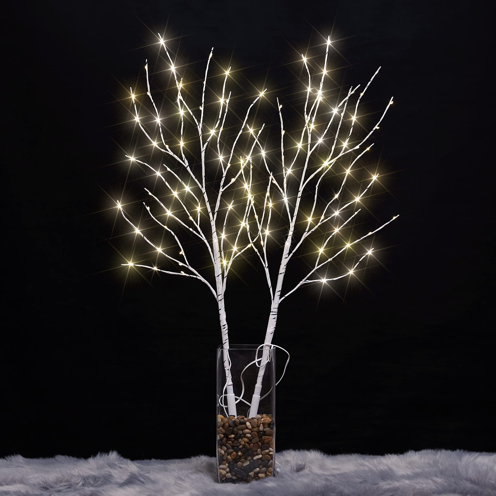 Lighted 32IN Artificial Twig Birch Tree Branch with 120 Fairy LED Lights Batt…