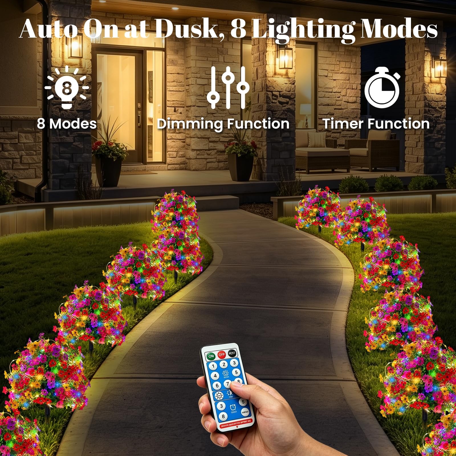 Artificial Flowers for Outdoors with Solar Lights, 22″ Fake Flowers for Garde…