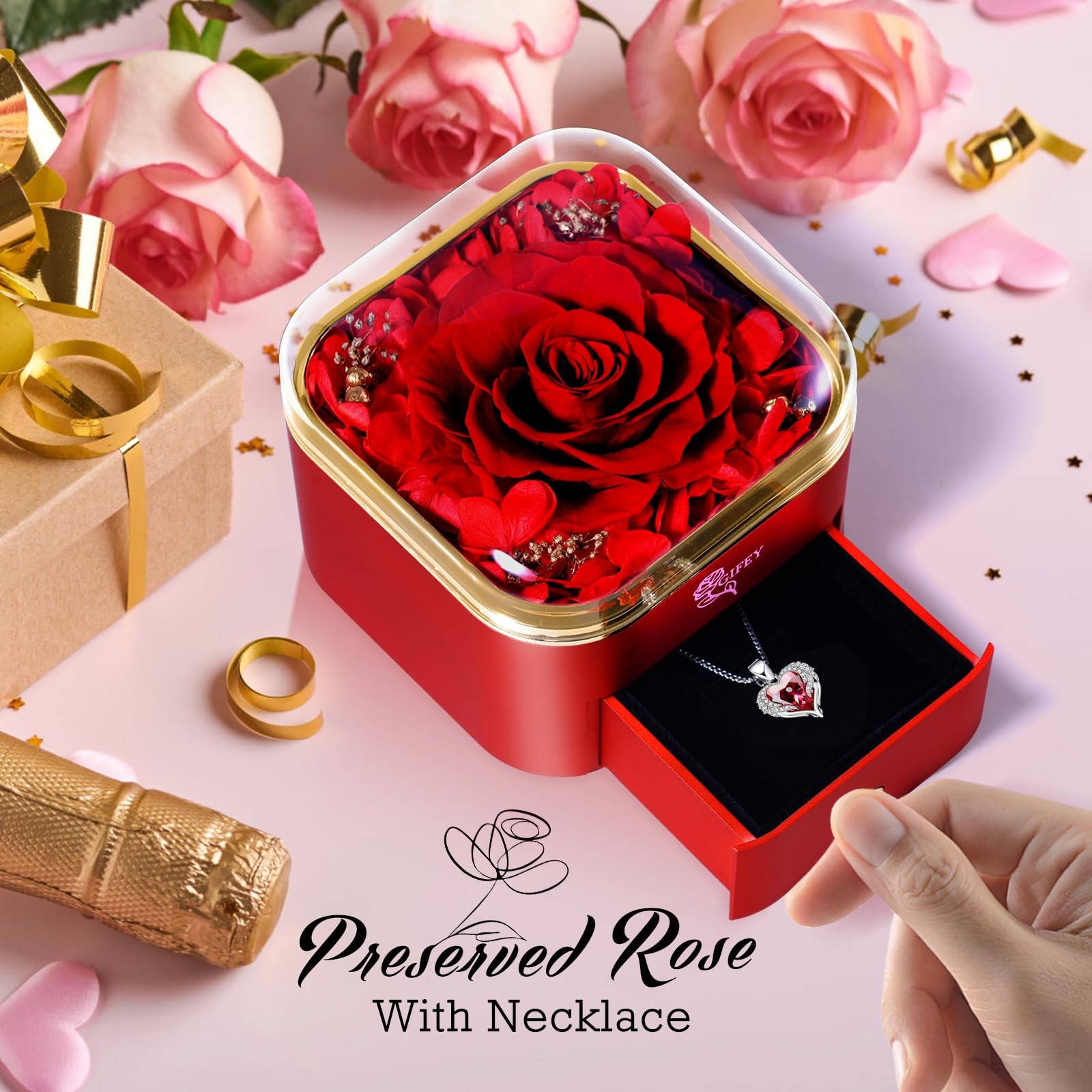 Mothers Day Flowers Roses Gifts Mom Preserved Real Blue Rose Heart Necklace
