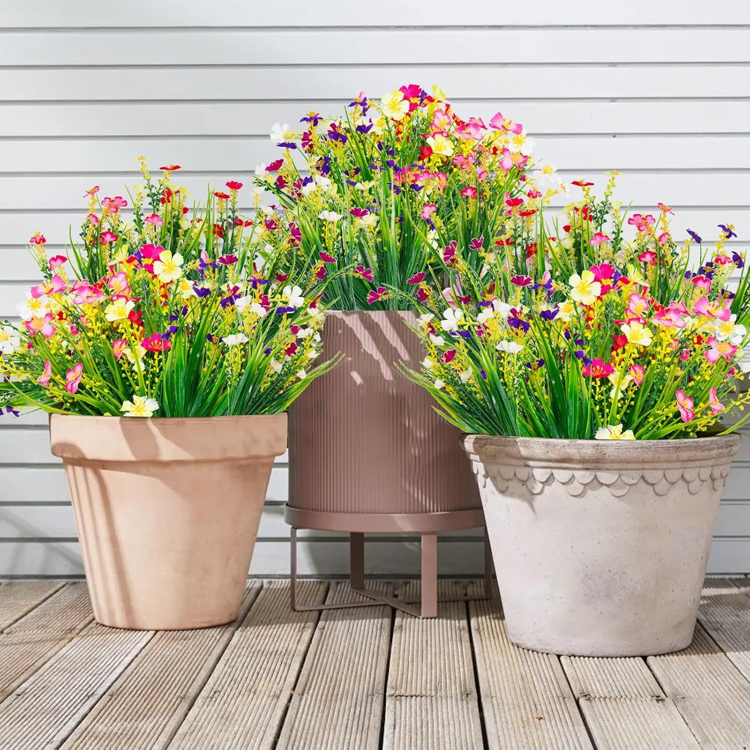 12 Bundles Artificial Outdoor Flowers Lifelike UV Resistant Fake Hanging Plants