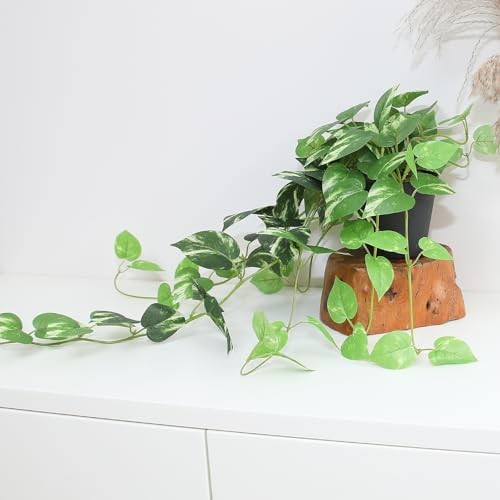 Fake Pothos Hanging Plants – 33″ Set of 2 Artificial Silk Ivy Golden Green