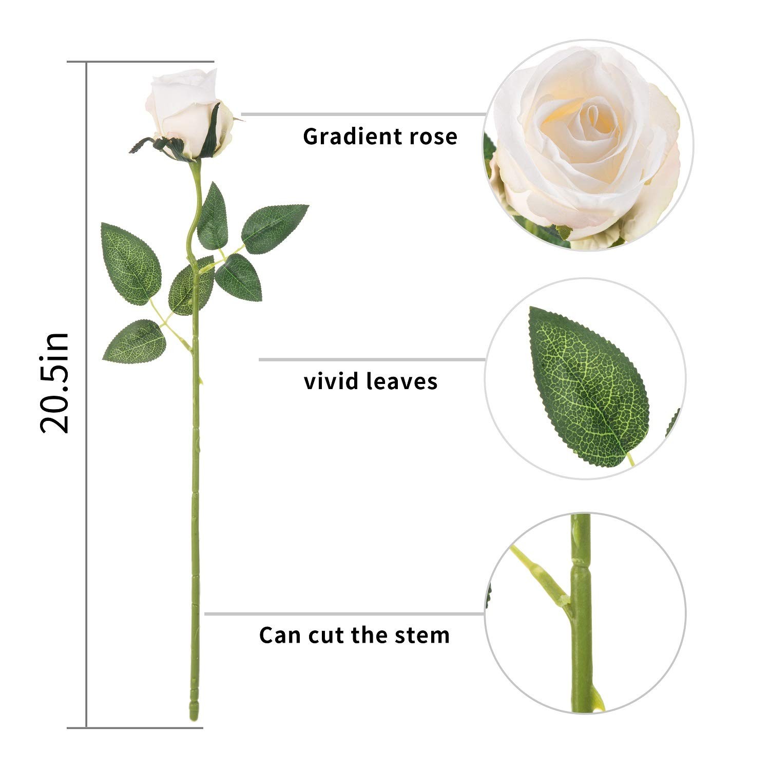 10pcs Artificial Rose Flowers Long Stem Fake Silk Roses for DIY Wedding Bouquet
