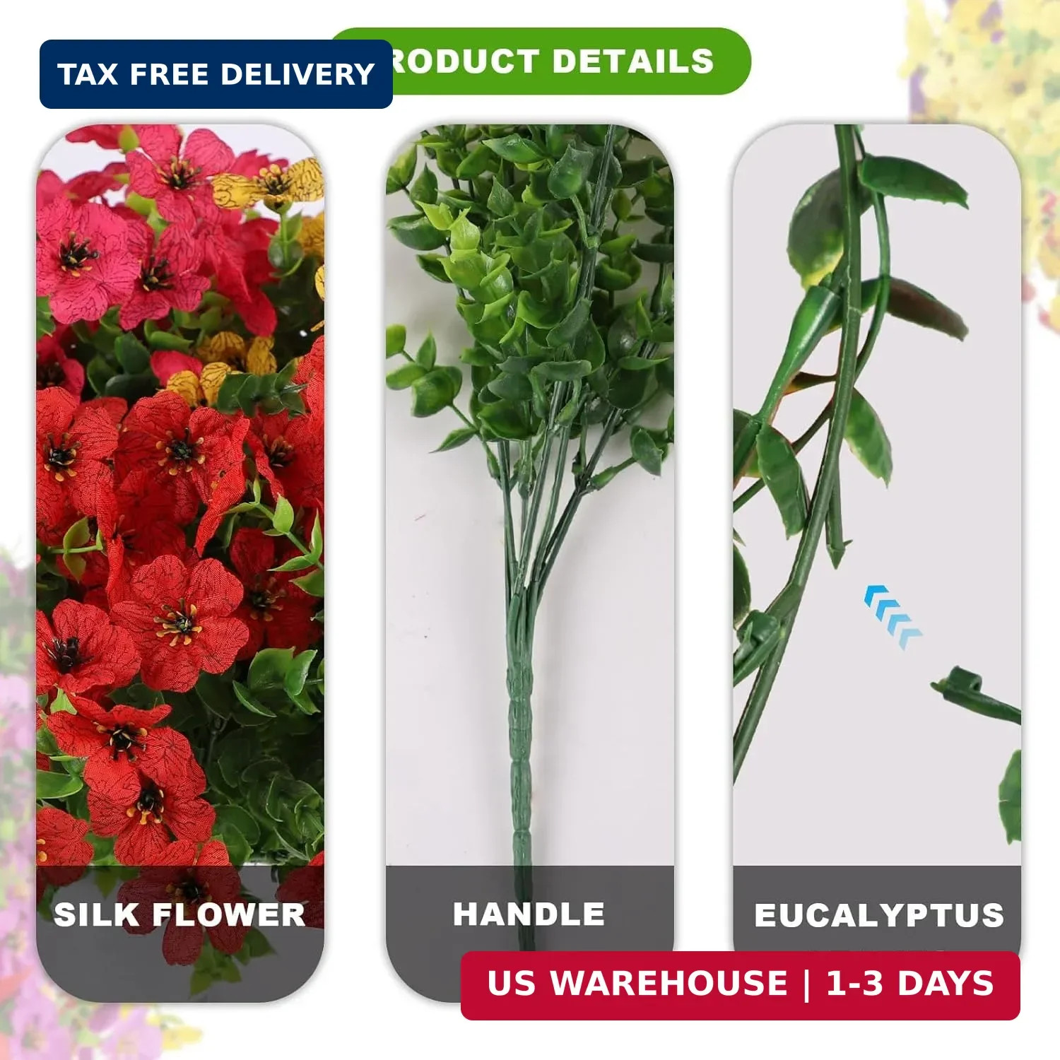 12 Bundles Fake Artificial Flowers Faux Plants for Spring Summer Decoration | UV