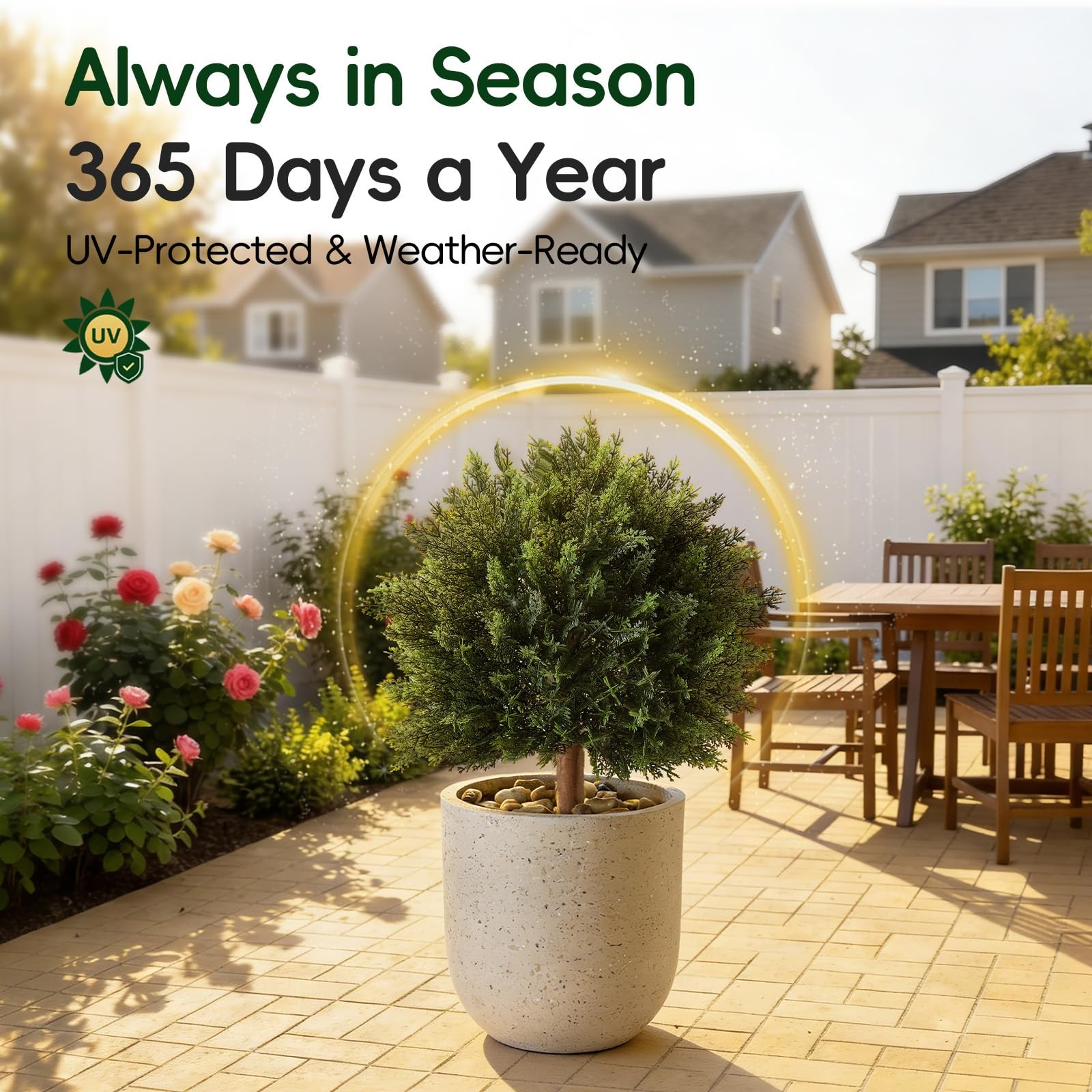 24.8″ Artificial Cedar Topiary Trees Set, 2 Pack Faux Cypress Plants UV Resis…