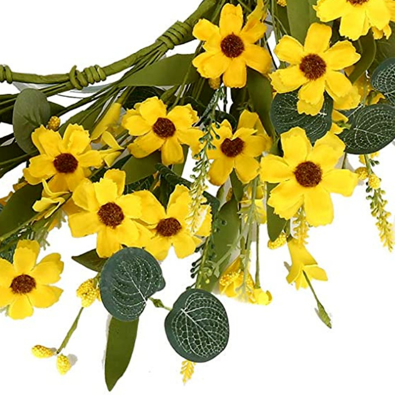 20″ Artificial Yellow Daisy Wreath Spring Summer Wreath for Outdoor Decoration