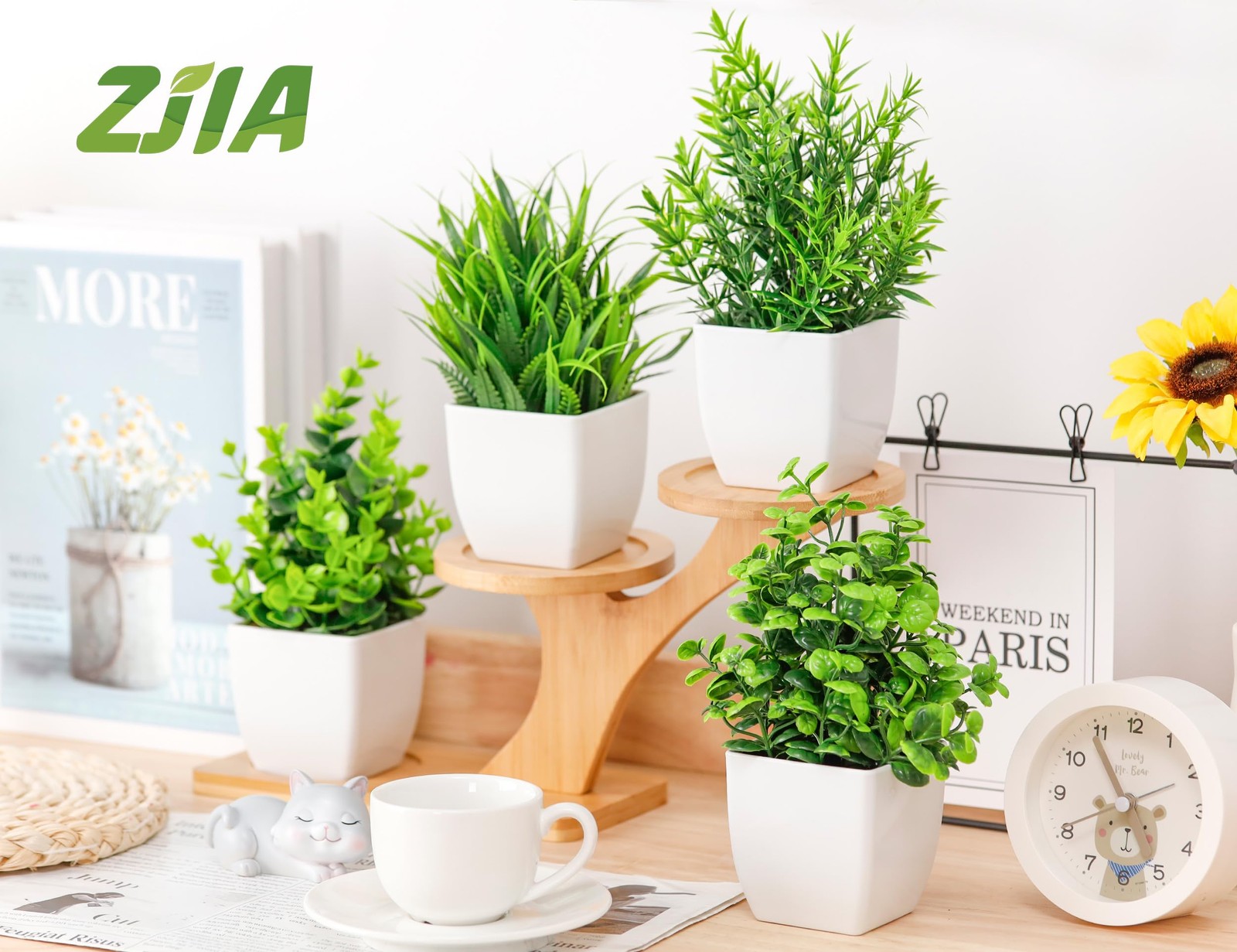 4 Pack Small Fake Plants White Bathroom for Home Bedroom Bathroom Kitchen Decor