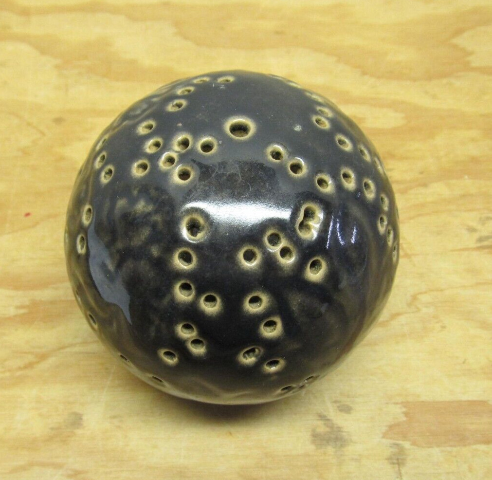 Vintage Black Ball Ceramic Flower Frog Arranger – 3 3/4″ Diameter (751)