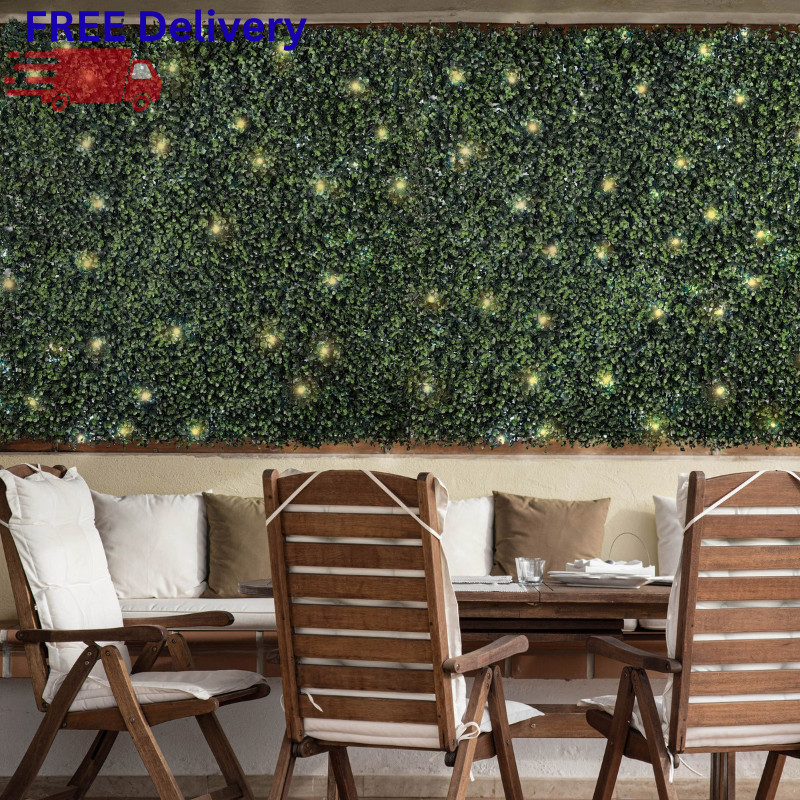 Artificial Hedge Panel with Lights 4-Pack Faux Greenery Wall Privacy Screen