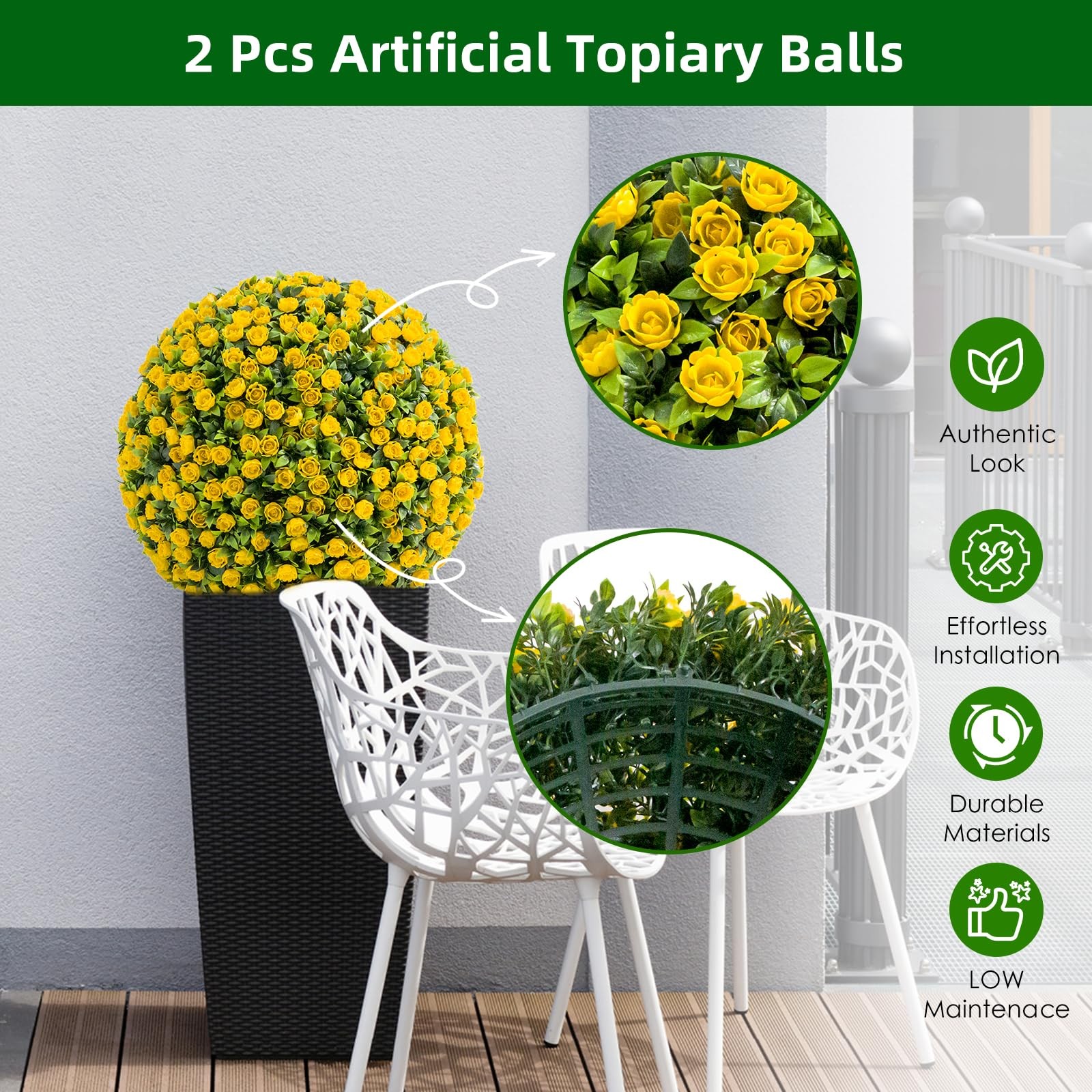 Garvee Set of 2 Artificial Boxwood Topiary Balls – Home Decor Balls (Yellow) New
