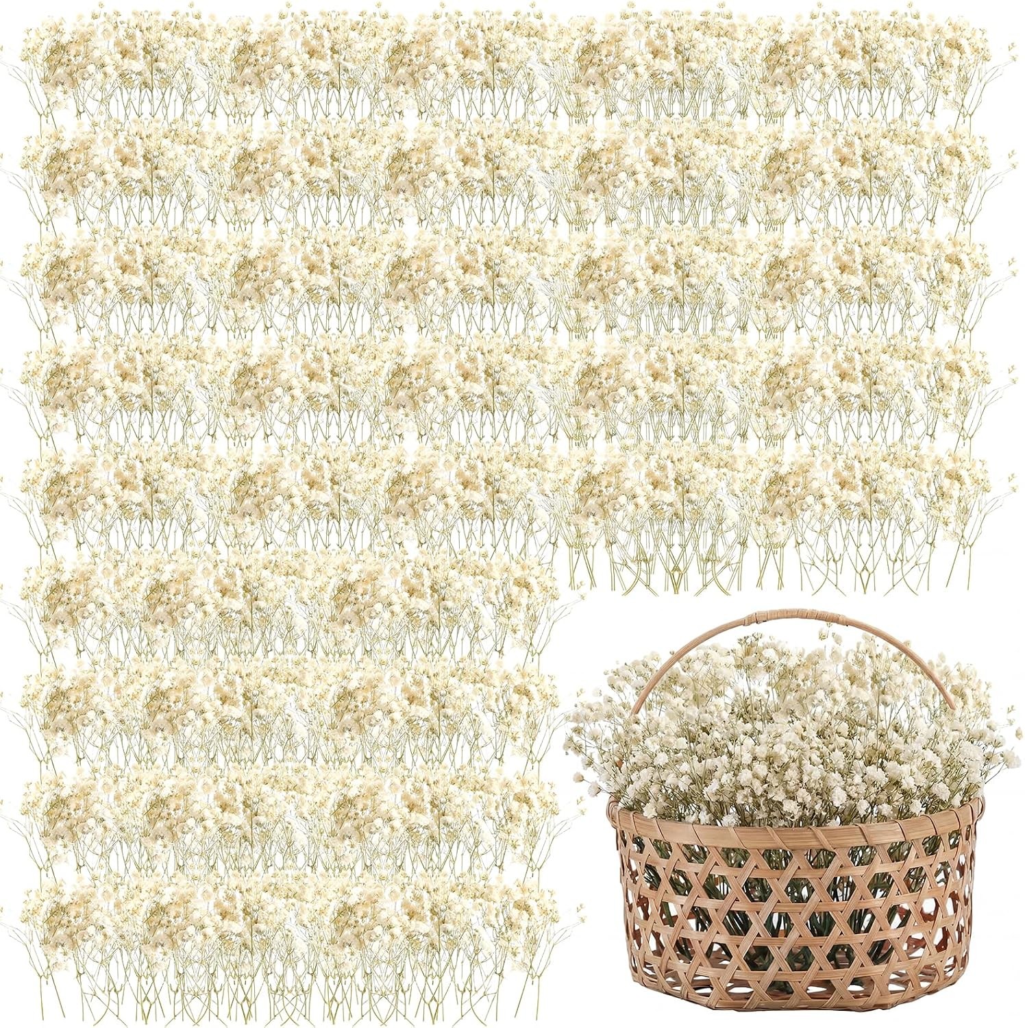 50 Pcs Mini Dried Baby Breath Flowers 3000+ Wedding Ivory White Flowers Bulk 2-4