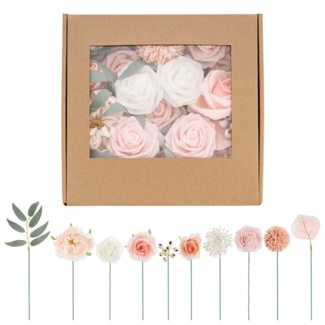 Box of Flowers – Pink – Rose & Chrysanthemum – Artificial, Wedding, DIY