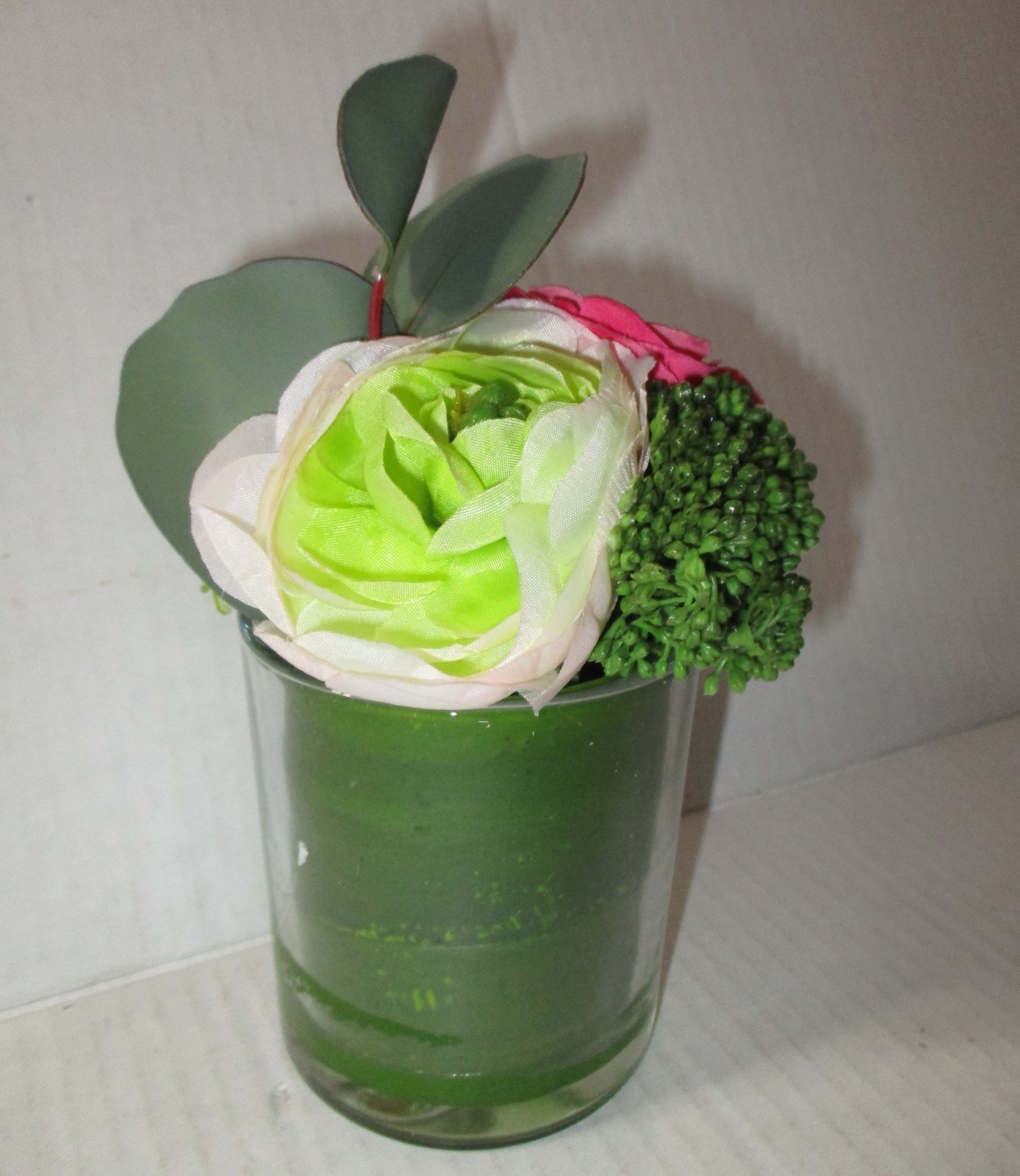Park Place Home Artificial Flower Ranunculus Rose Decor With Vase 5.25 inches