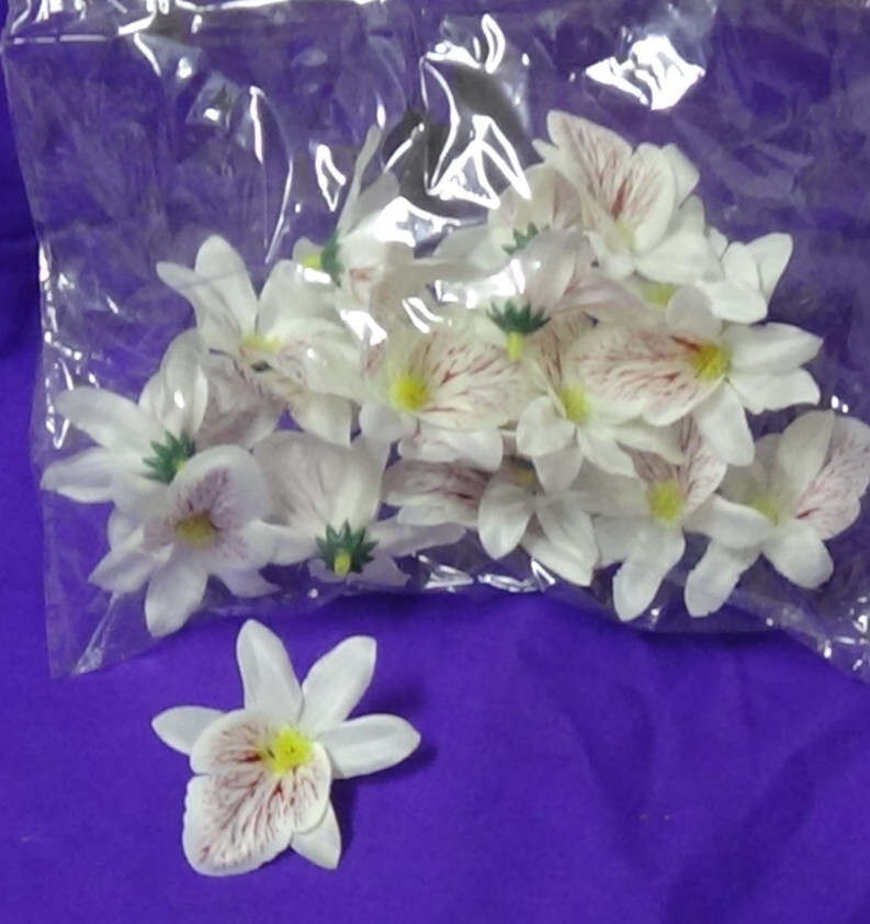 #059 Artificial Orchid Flowers 22 Heads 2 1/2″ White and Purple