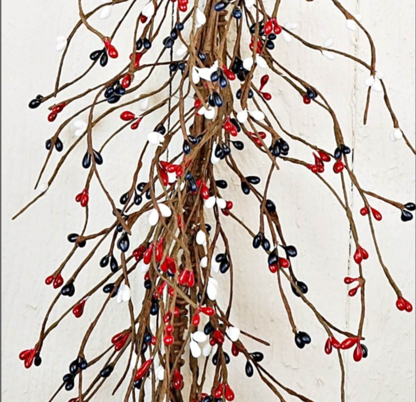 48″ Burgundy Ivory Navy Patriotic Americana Pipberry Garland