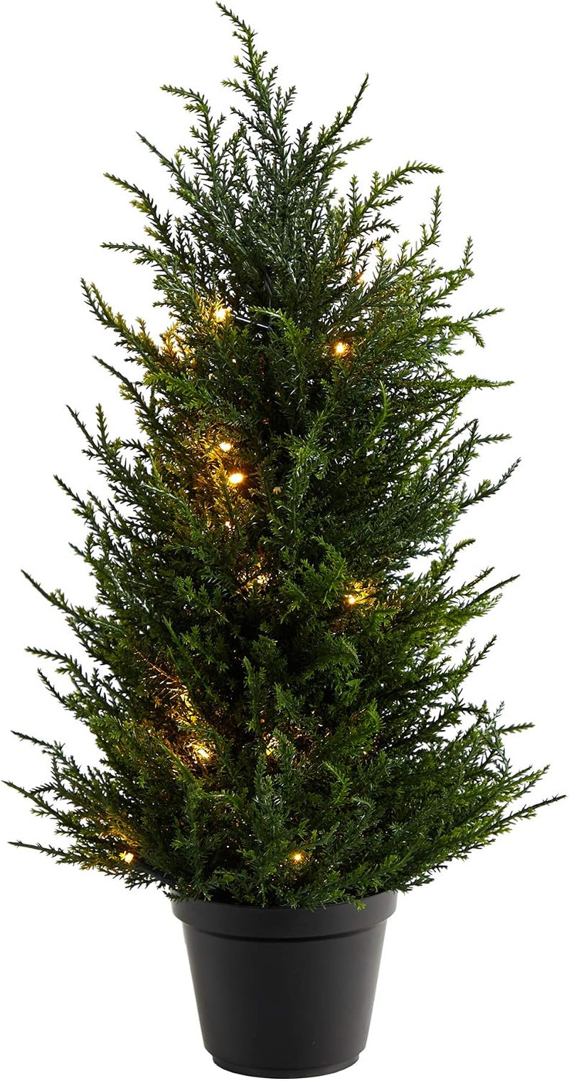 18″ Cedar Artificial Tree with LED Lights – UV Resistant for Indoor/Outdoor Use