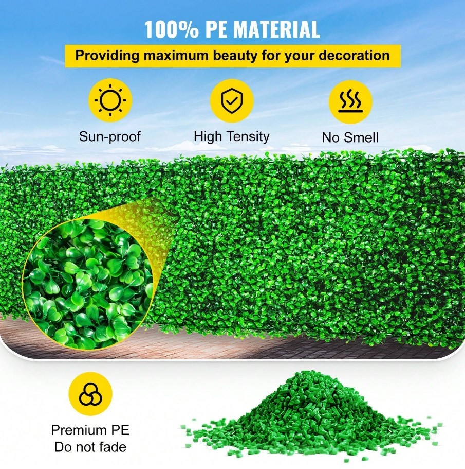 48pcs Artificial Boxwood Panels 10x10in UV Faux Hedge Privacy Wall Green